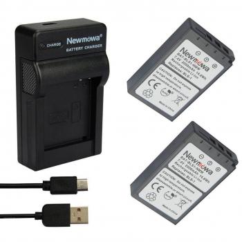 Newmowa BLS-1 Batería (2-Pack) y Kit Cargador Micro USB portátil para Olympus PS-BLS1, BLS-1 Batteries y Olympus PEN E-PL1, E-PM1, EP3, EPL3, Evolt E-420, E-620, E-450, E-400, E-410 Digital SLR Cámara
