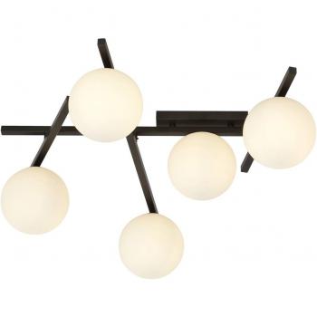 Plafón Smart EMIBIG LIGHTING, negro/opalino, 5 luces, lámpara de techo de metal y cristal negro, dimensiones h: 25 x l: 67 cm