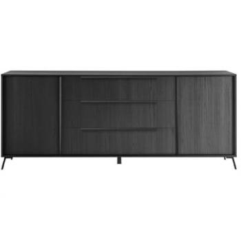 Aparador City de 205 cm con 2 puertas y 3 cajones, acabado negro melamínico
