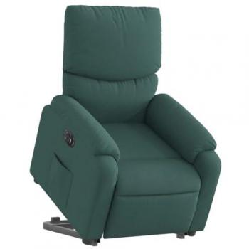 Sillón eléctrico reclinable elevable de tela verde oscuro con respaldo, reposabrazos, sillón orejero de relax TV y asiento ajustable