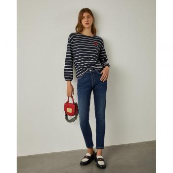 Vaquero recto de mujer regular fit con pespuntes a contraste