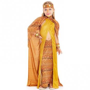 Disfraz de Tribal Africana amarillo y marrón con detalles étnicos para niña