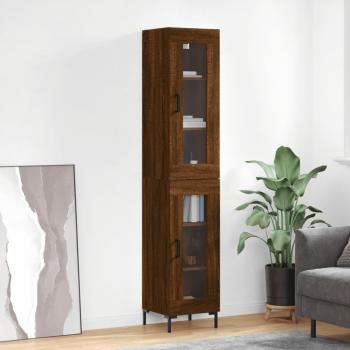 Aparador de madera contrachapada 34,5x34x180 cm con 1 puerta de cristal, mueble de almacenaje para salón, buffet y armario auxiliar en color marrón
