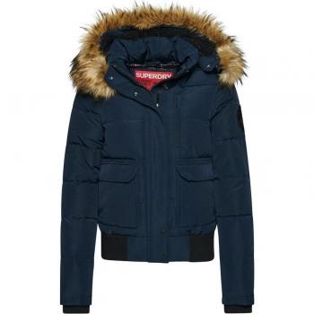 Cazadora bomber acolchada con capucha para mujer Superdry Everest, color azul marino, talla XL