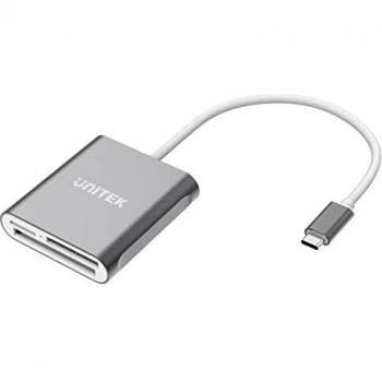 UNITEK USB C SD Card Reader, Aluminum 3-Slot USB 3.0 Type-C Flash Memory Card Reader for USB C Device, Supports SanDisk Compact Flash Memory Card and Lexar Professional CompactFlash Card - Grey