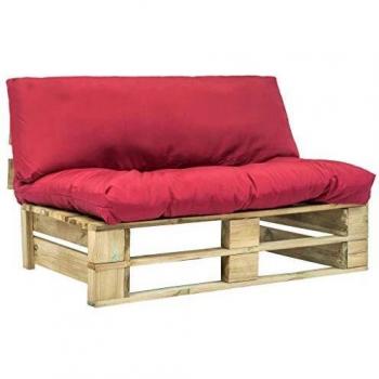 vidaXL Sofá Jardín de Palés Cojines Rojos Madera Verde Sillones Asientos