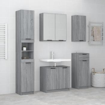 Set de muebles de baño 5 piezas madera contrachapada gris sonoma