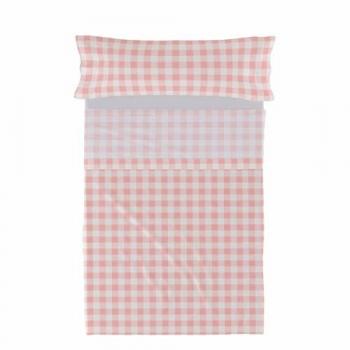 Juego de Sábanas HappyFriday Básico Niños Vichy Rosa 2 Piezas para Cama de 80/90 cm, 100% Algodón, Calidad 150