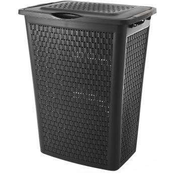 Sundis Country COFFRE LINGE Noir Cesto para la Colada con Diseño Natural Aspecto Mimbre, Negro, 50 l