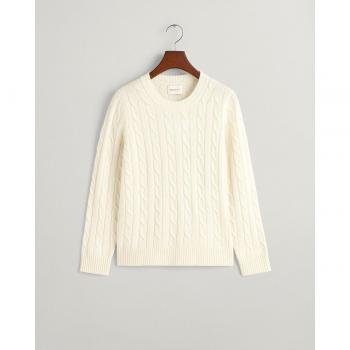 Jersey de punto de ochos blanco roto para mujer Gant, con cuello redondo y fabricado en lana de oveja