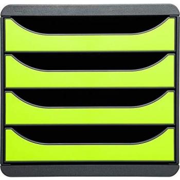 Exacompta 310725D - Módulo individual para documentos A4 + con 4 cajones, ultra-rígido y con stop de seguridad - 347x278x267 mm - BIG-BOX - Negro/verde lima