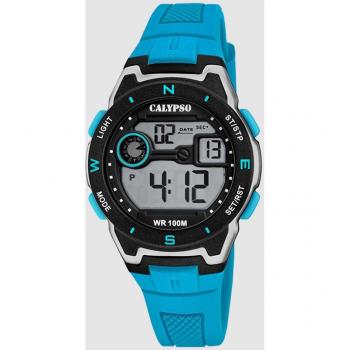 Reloj Calypso Digital Crush K5853/1 Azul Hombre - Reloj digital de caucho azul para niño, diseño moderno y resistente, pantalla LCD, cronómetro, alarma, resistencia al agua