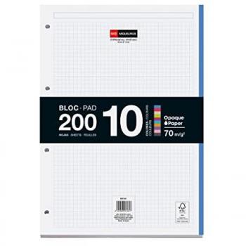 Bloc Recambio A4 Cuadrícula 5x5, 200 Hojas, Papel 70g/m², Franjas de Colores Intensos