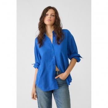 Stradivarius Blue Linen Blend Shirt Size S