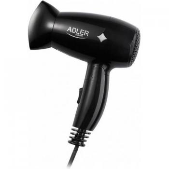 Adler AD2251 Secador de Pelo de Viaje Plegable Compacto 1400W Negro con 2 Niveles de Temperatura/Velocidad y Boquilla Concentradora 360º