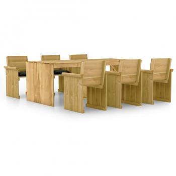 Set de comedor jardín 7 pzas con cojines madera pino impregnada