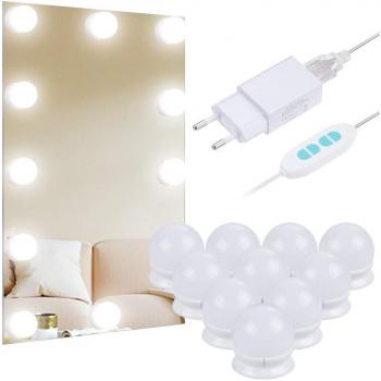 Anpro Luces LED Kit de Espejo con 10 Bombillas regulables,3 Modos Ajustable de Color de Luz,Luz Espejo Maquillaje,Tocador,Espejo,Baño,Regalo para Fiesta,Cumpleaños,Aficionados de Maquillarse