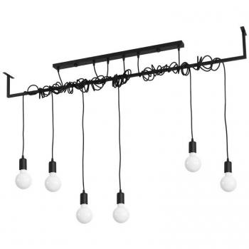 Lámpara Colgante Salamanca 6-Luces E27 Acero con Pantalla de Tela Negra, Suspensión Ajustable hasta 150cm