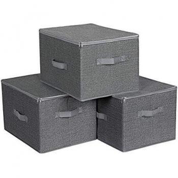SONGMICS Cajas de Almacenamiento Plegables, con Tapas y Asas, Organizador para Juguetes, Ropa, Gris RYZB03G