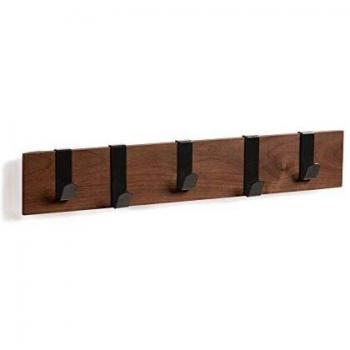 Kave Home - Colgador de Pared Mahdis contrachapado en Madera de Nogal y con 5 colgadores de Metal en Negro