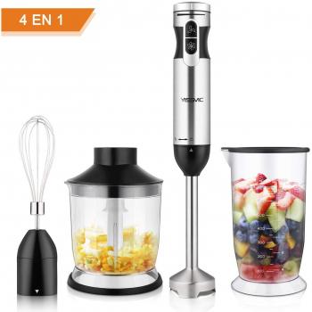 Yissvic Batidora de Mano 4 en 1 1000W con Picadora de 500ml Vaso Medidor de 700ml Control de Velocidad Libre de BPA
