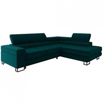 Sofá rinconero Comfivo 247 turquesa con función de descanso y caja de ropa de cama, 271 x 71 x 203 cm