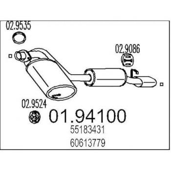 Silenciador trasero MTS para ALFA ROMEO 01.94100, compatible con GTV (916C_), SPIDER (916S_), incluye referencias 55183431, 60613779, 60651512,