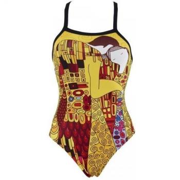 Miws Klimt - Bañador de natación para mujer, color amarillo/marron/azul/negro, talla XL