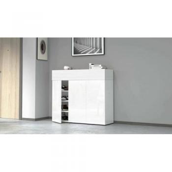 Zapatero Multifuncional Nick, 4 Puertas Ahorra Espacio, 114x38x100 cm, Blanco Efecto Alerce