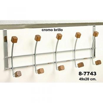 DonRegaloWeb - Percha de puerta con 5 ganchos de metal decorada con unos finales de gancho acrílicos en color cromo y marrón