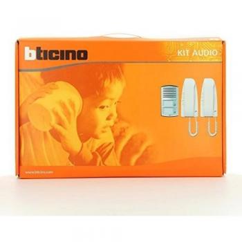 Kit de Audio Bifamiliar BTicino Sprint 363221 con 2 Teléfonos, Pulsador Abridor de Puerta y Instalación a Pared, Línea 2000