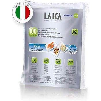 100 bolsas de 28x36 en plástico gofrado especial para el envasado al vacío de alimentos Laica VT3512 libre de BPA.