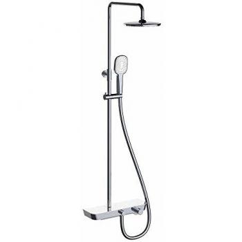 Nine Elegance - Columna ducha extensible termostática, incluye rociador, teléfono, flexo y soporte a pared