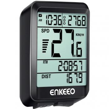 Enkeeo -1517 - Ciclocomputador Cableado de Bicicleta, Velocidad Actual / AVG / MAX Velocímetro, Tiempo / Distancia de Vieje, Cuentakilómetros