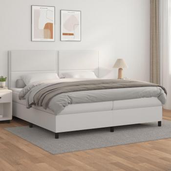 Cama box spring con colchón de cuero sintético blanco 200x200 cm