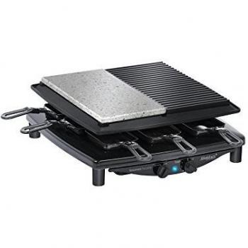 Raclette RC4 Plus Deluxe para 6 Personas - Negro con Placa de Grill Antiadherente, Placa de Piedra Resistente a Rayones y Plancha