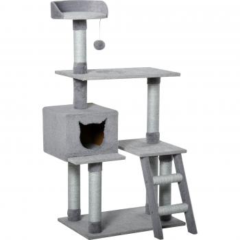 ?rbol Rascador para Gatos Grande Altura 124 cm Torre de Escalada con Plataformas Escalera Cueva Postes de Yute y Bola Colgante Juego y Descanso 60