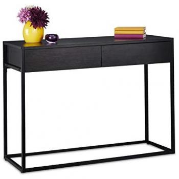 Consola Recibidor Estrecha con 2 Cajones, 80,5x110x40 cm, Mueble Auxiliar Negro para Pasillo y Salón - Relaxdays