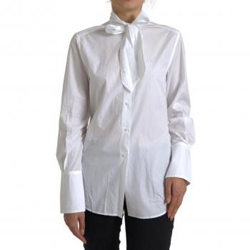 Dolce & Gabbana White Cotton Ascot Collar Long Sleeves Top - IT42|M, Female Shirt, Size: S
