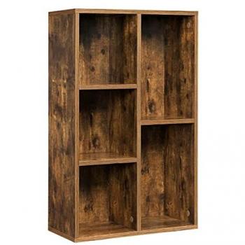 Estantería de Libros de Madera 5 Niveles 50x24x80 cm en Blanco, Marrón Rústico y Roble