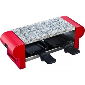 H.Koenig RP2 Raclette 2 Personas, Plancha De Piedra Natural, 350 W, Acero Inoxidable, Rojo, 2 Sartenes Antiadherentes
