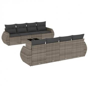 9-Piece Grey Poly Rattan Garden Sofa Set with Cushions