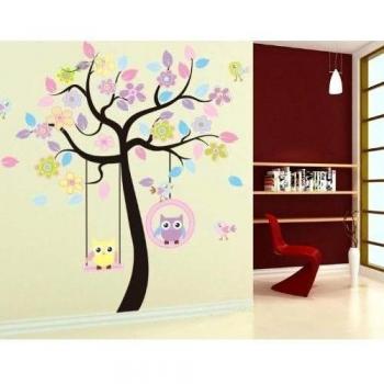 Fun Goo - Adhesivo reutilizable de pared para dormitorio infantil con diseño de árbol con búhos