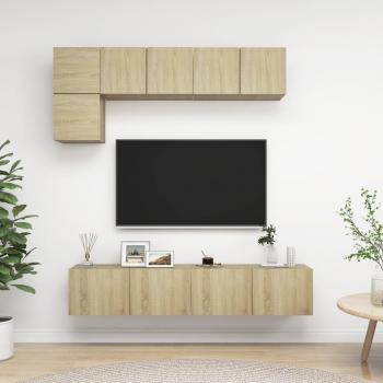Juego de muebles para TV 5 piezas madera ingeniería color roble Sonoma Multilayer