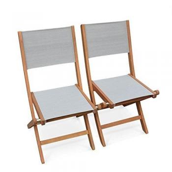 Pareja de sillas de mesa de jardín Almeria, eucalipto natural, plegables, set de 2, gris pardo, dimensiones 50x58.7x89 cm