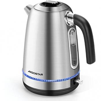 Hervidor de Agua Eléctrico Aigostar Frey 1,7L 2200W con Luz LED Azul, Filtro Extraíble y Apagado Automático