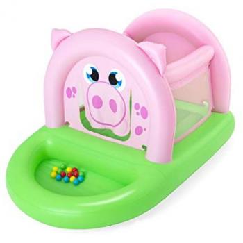 Saltador Hinchable Bestway Oinkster Pig con 15 Bolas de Juego, dimensiones 239x162x137 cm, color Rosa y Verde, incluye Malla de Seguridad