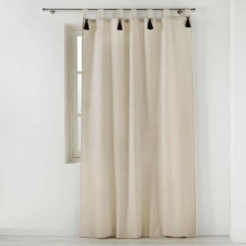 Cortina Natural CYRINE con Pompones de Poliéster y Algodón, Color Beige, 140 x 240 cm