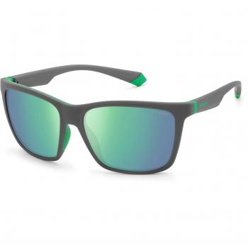Polaroid Rectangle Mens Grey Green Mirror Polarized Sunglasses - One Size