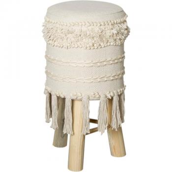 Belssia Boho Taburete, Madera, Blanco Lavado y Marrón, 34x64x34 cm